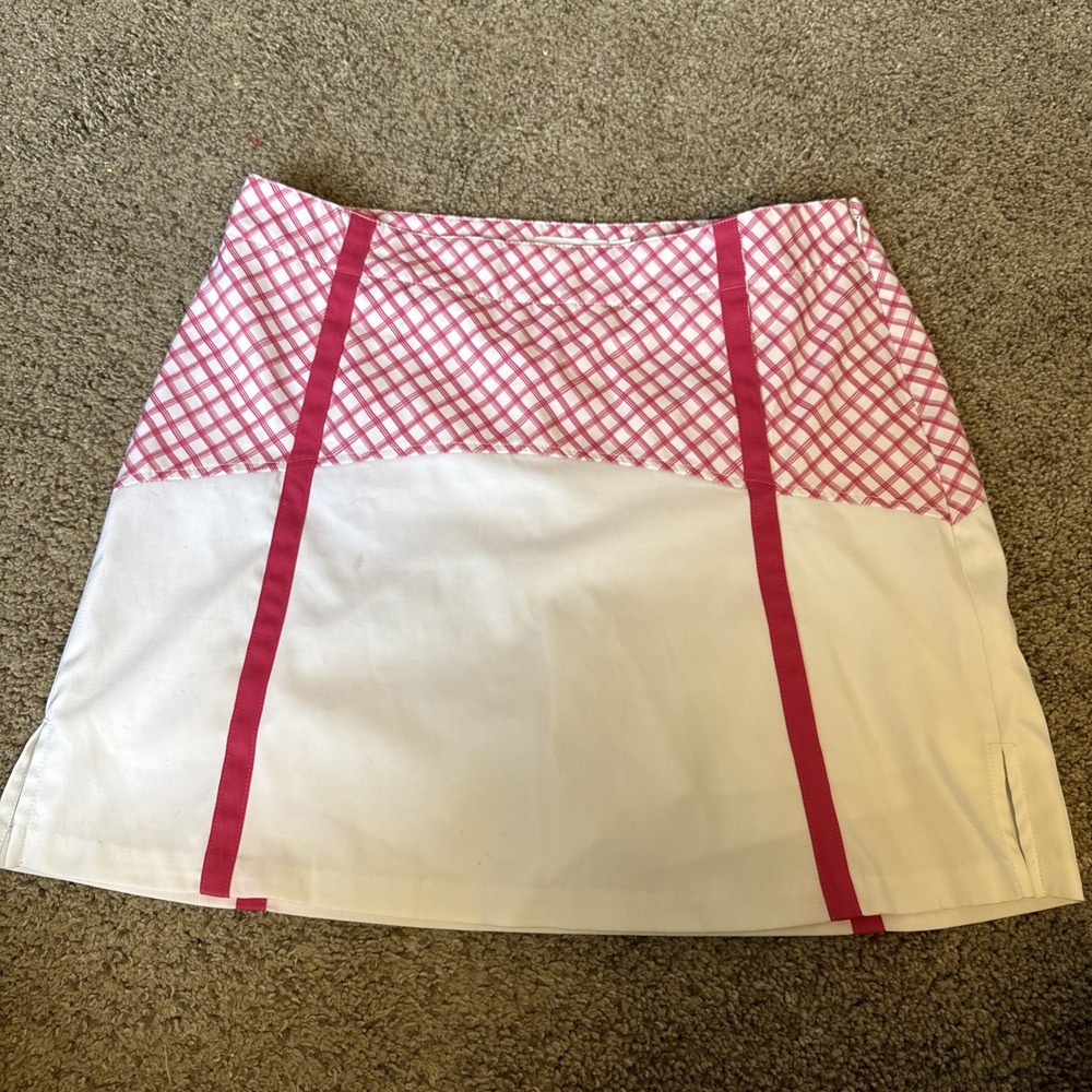 Womens Lady Hagen Pink White Drop Waist‎ Gingham Plaid Golf Skort Size 8 Stripe